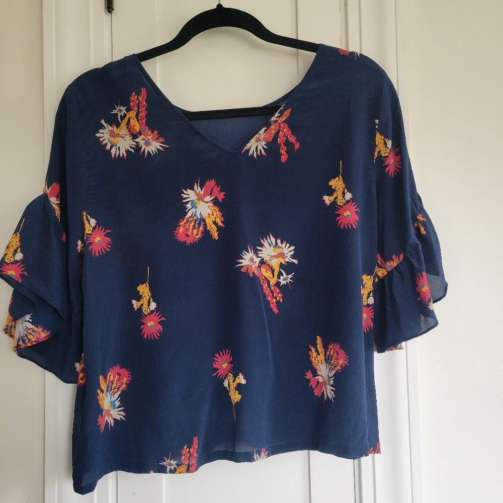 Madewell Silk Ruffle-Sleeve Top in Cactus Flower - Picture 3 of 9